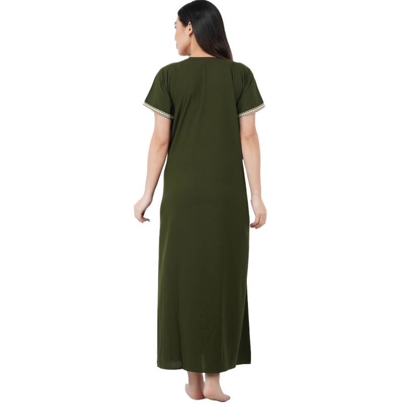 White Contrast Embroidery   Night Gowns