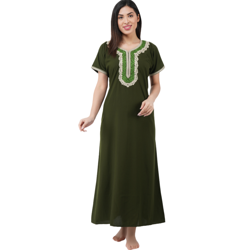 White Contrast Embroidery   Night Gowns
