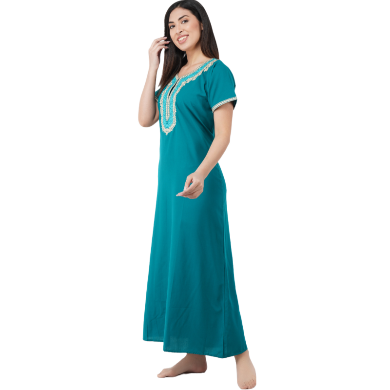 White Contrast Embroidery   Night Gowns