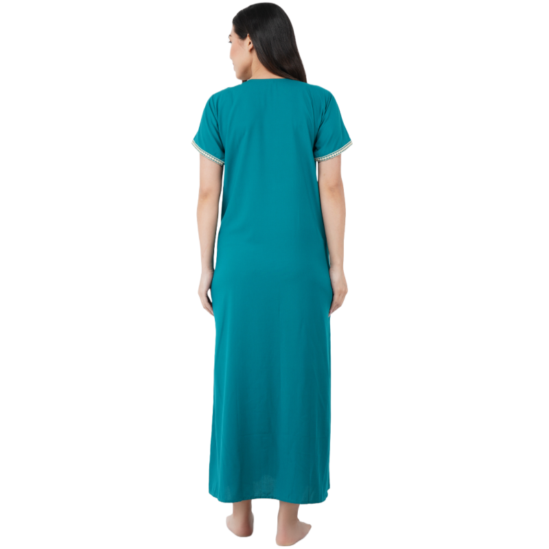 White Contrast Embroidery   Night Gowns