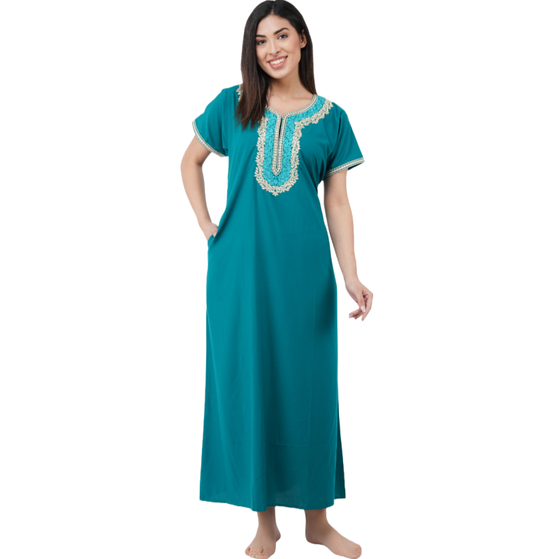 White Contrast Embroidery   Night Gowns