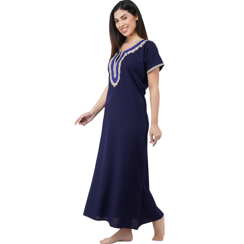 White Contrast Embroidery   Night Gowns