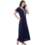 White Contrast Embroidery   Night Gowns