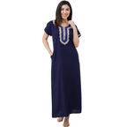White Contrast Embroidery   Night Gowns