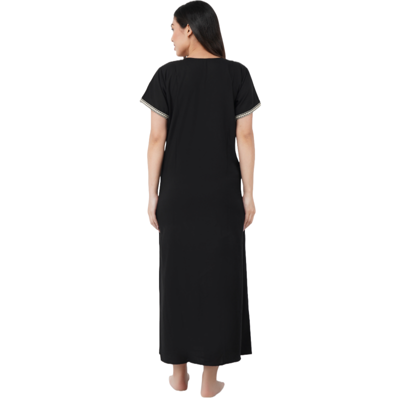 White Contrast Embroidery   Night Gowns