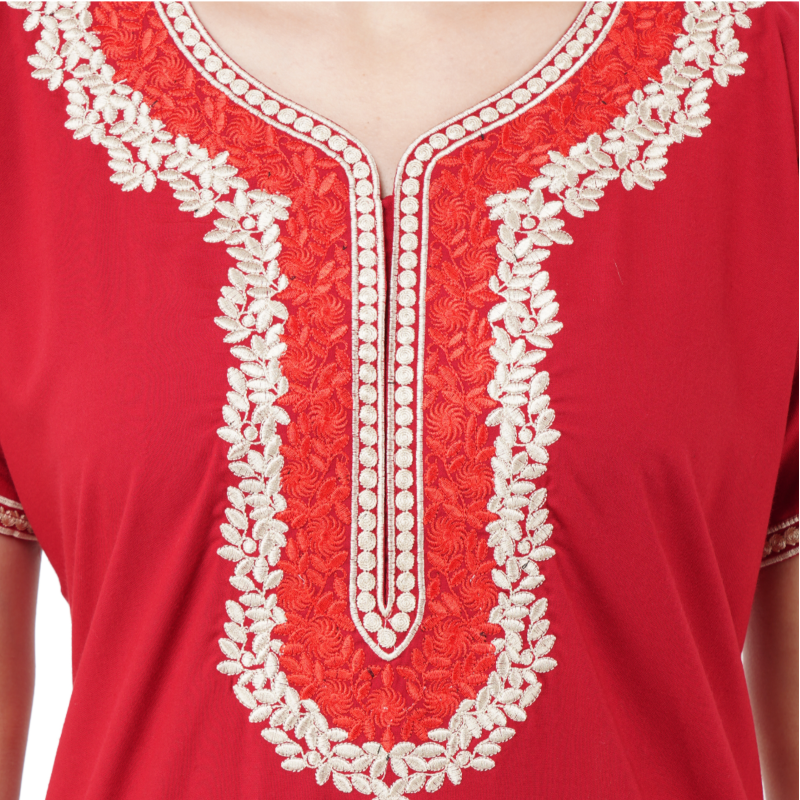 White Contrast Embroidery   Night Gowns