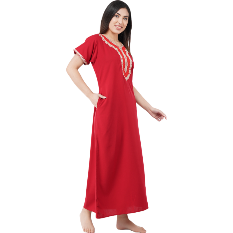 White Contrast Embroidery   Night Gowns