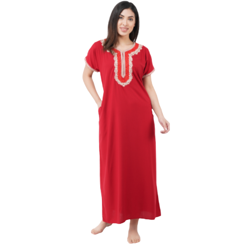 White Contrast Embroidery   Night Gowns