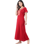 White Contrast Embroidery   Night Gowns