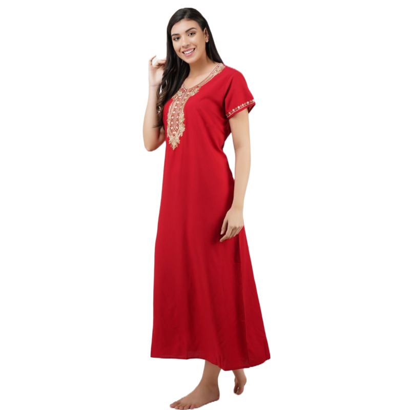 Rose Shaped Embroidery Night Gown