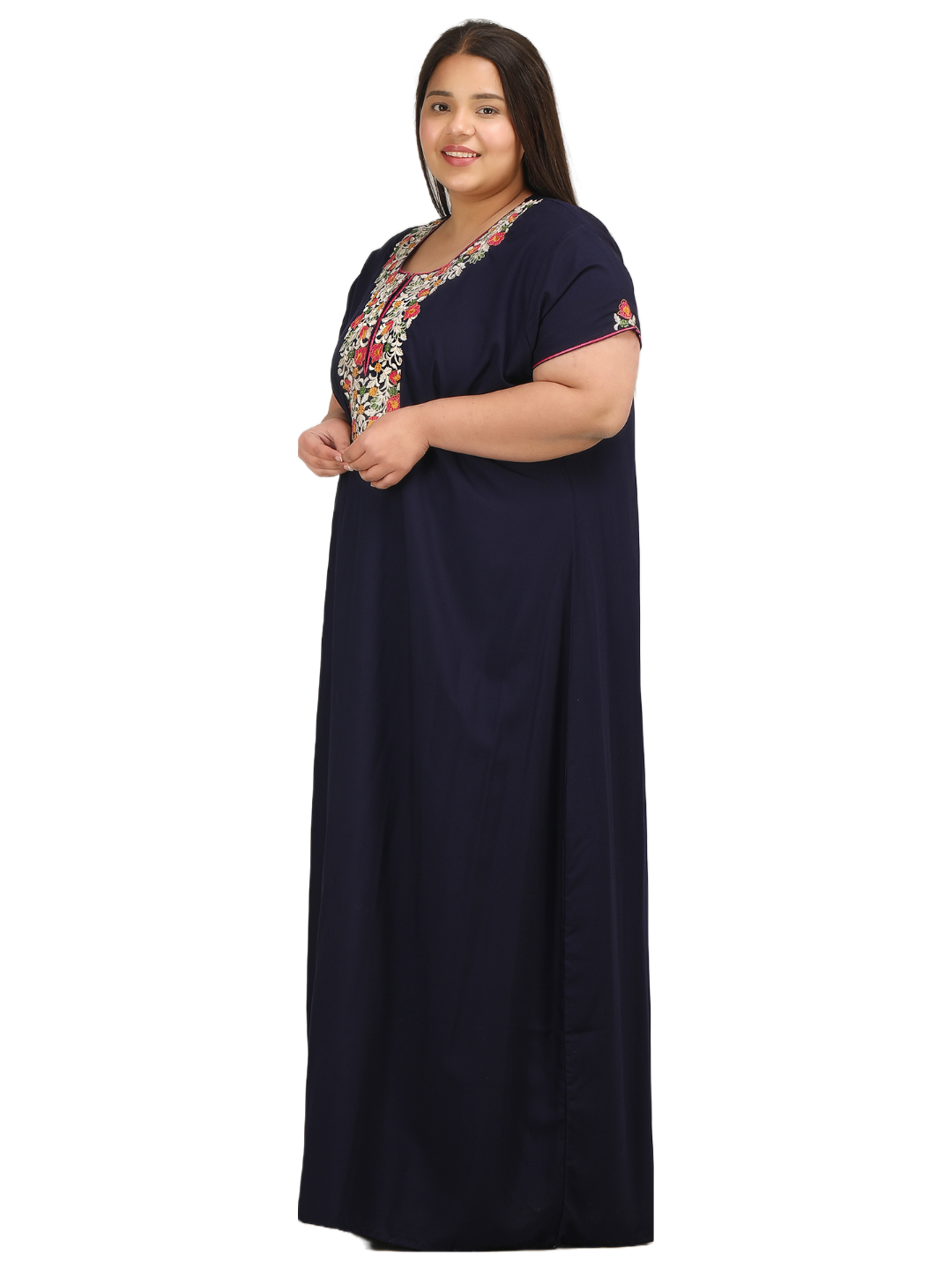 Flowerline Contrast Embroidered Nightgown