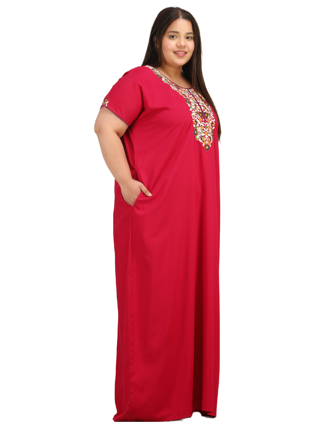 Flowerline Contrast Embroidered Nightgown