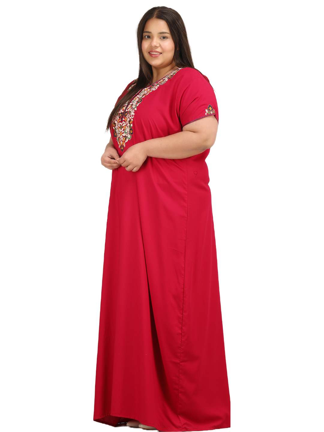 Flowerline Contrast Embroidered Nightgown