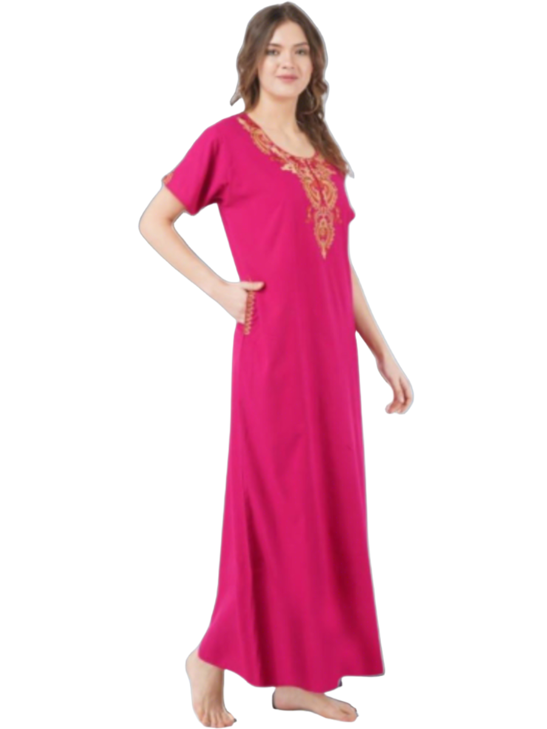 Women Hosiery Solid Maroon Night Gown | Maxi | Nighty | Embroidery Nec –  Girls And Moms