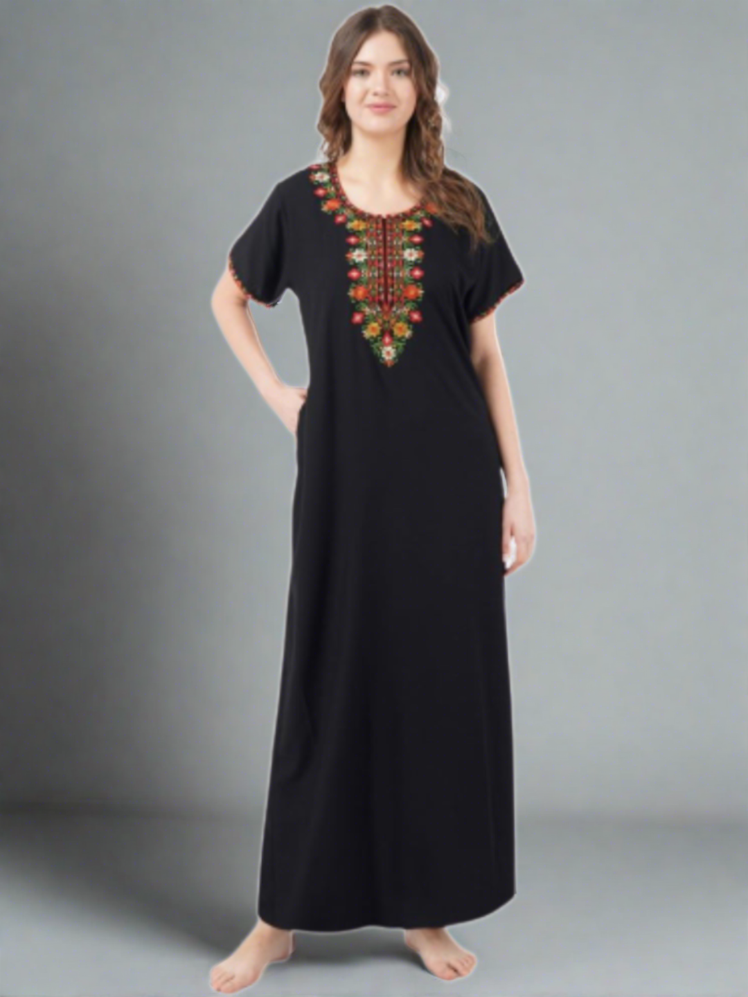Multifloral Embroidery Night Gown