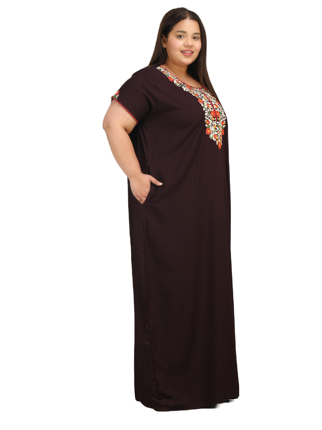 Flowerline Contrast Embroidered Nightgown